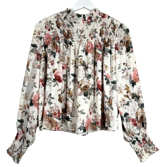 Labels Of Freedom Top Women's Size S Floral Smock Mock Neck Balloon‎ Long Sleeve - Picture 1 of 11